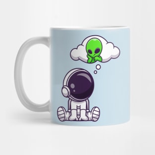 Cute Astronaut Thinking Of Alien Cartoon Mug